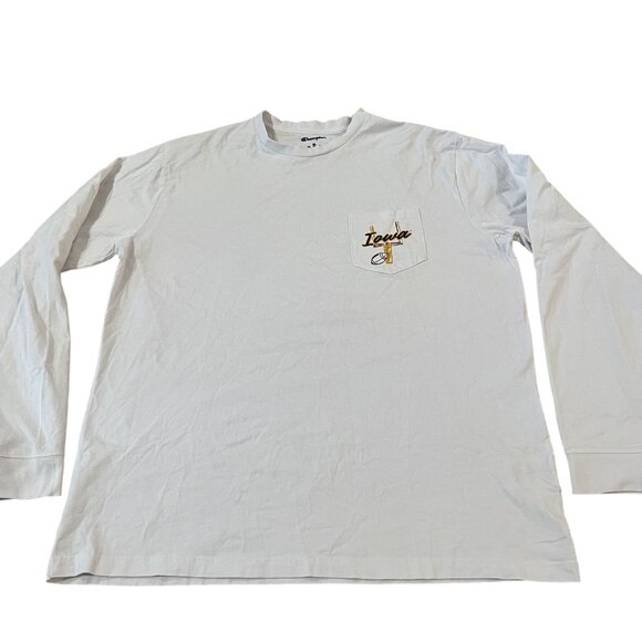 Iowa Hawkeyes Football Champion Long Sleeve T-Shirt Men's XL White Pocket T - Picture 1 of 6